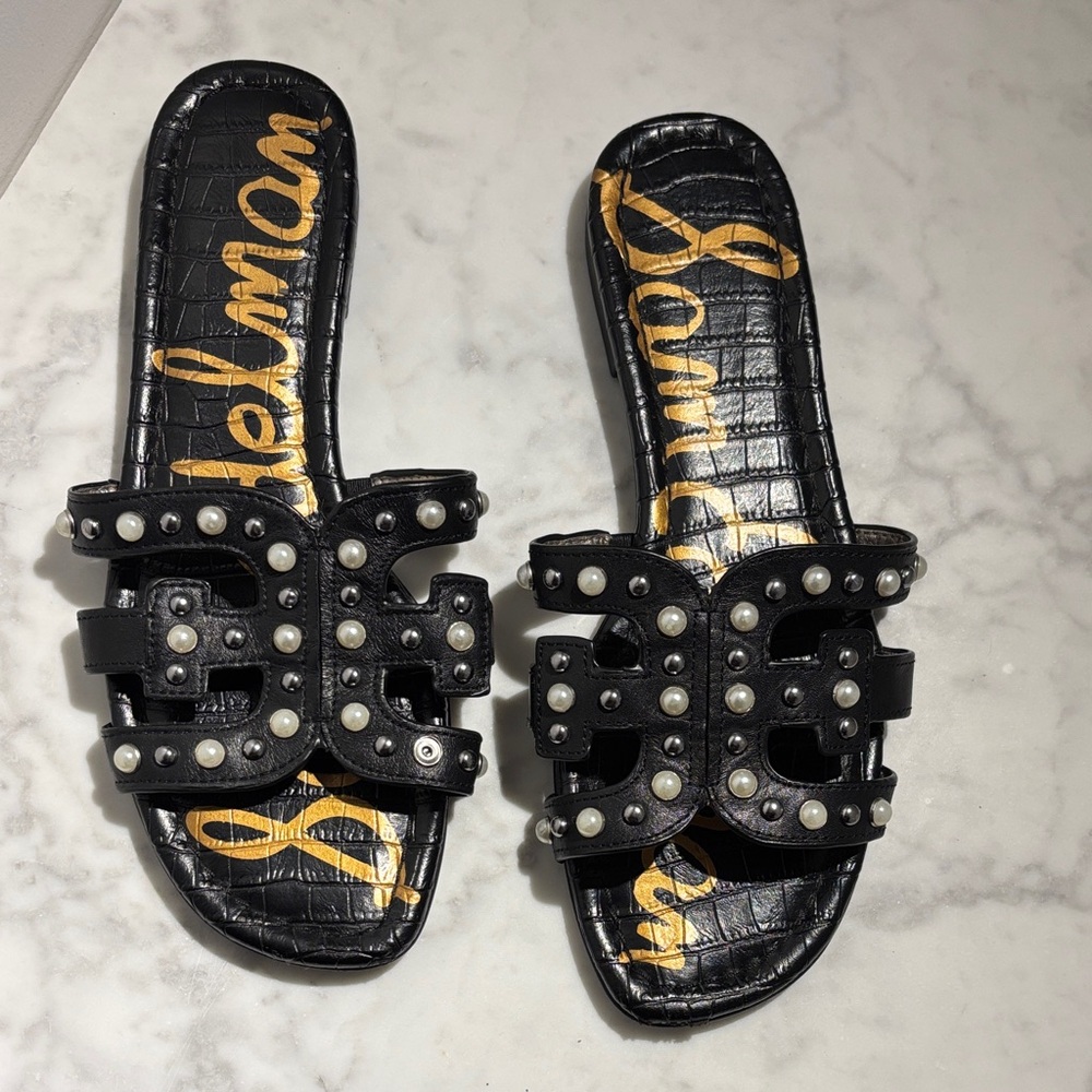Sam Edelman Black Flats with Pearl Accents